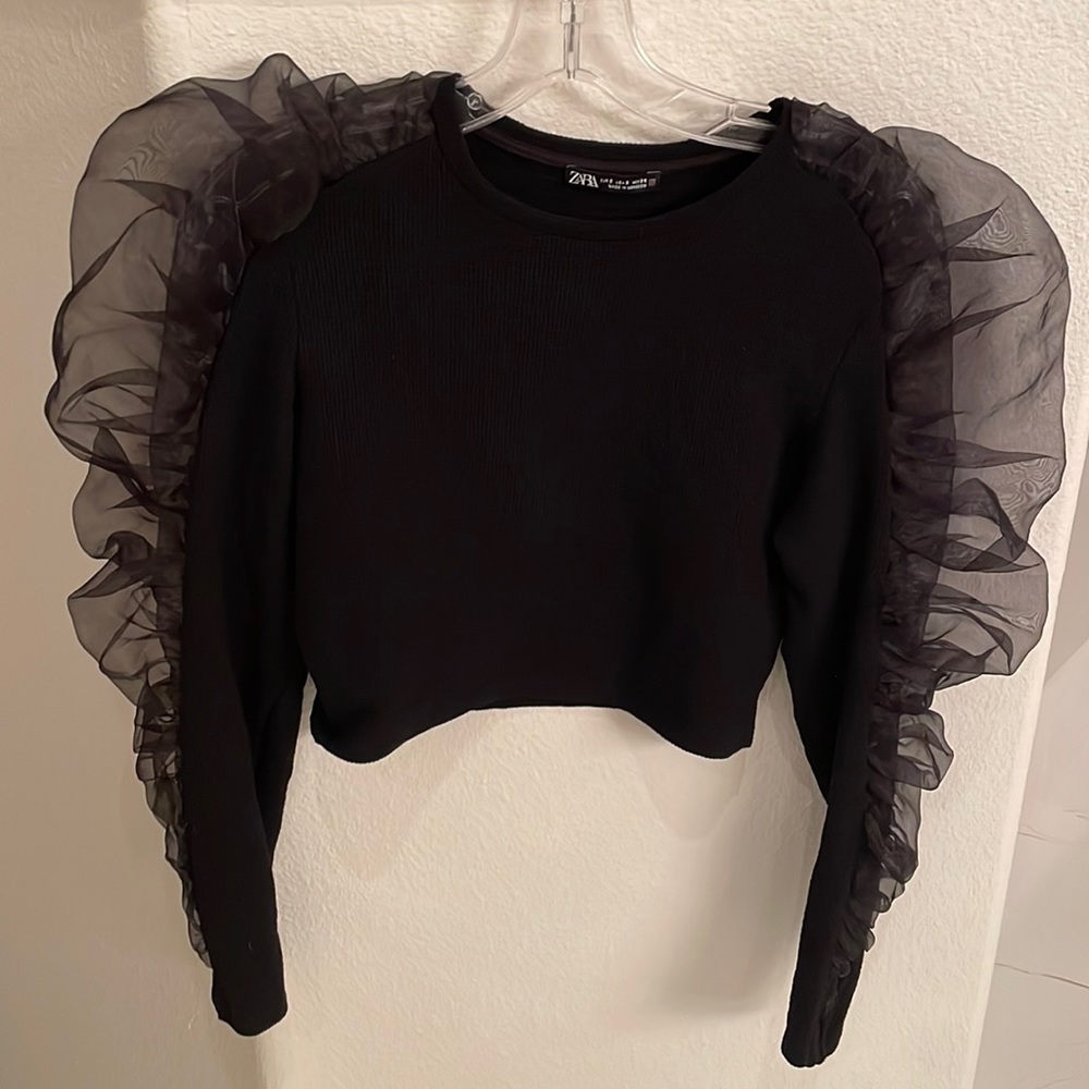 Zara Puff-sleeve Mesh Top